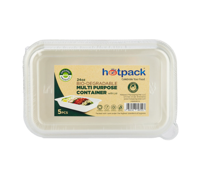 Hotpack HSMBDMC24C Set of 5 Pieces 24Oz Biodegrabale Multi Purpose Container With Lid - Zoom Image 1