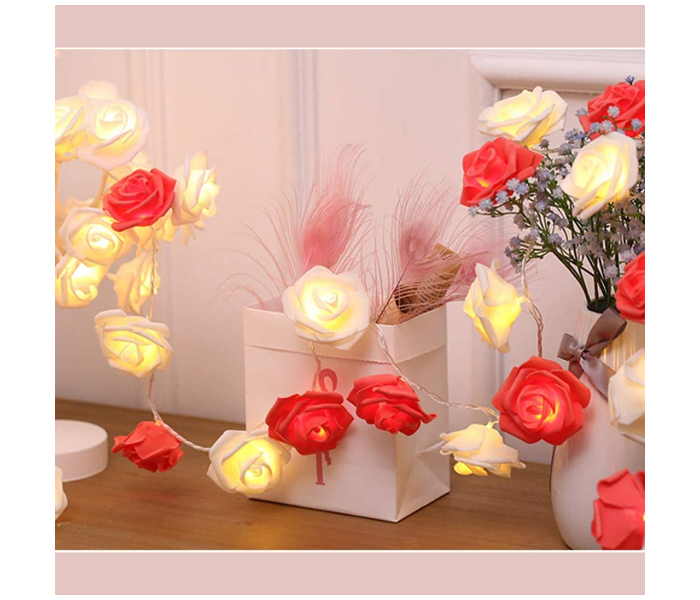 LED Rose Light String with 1.5Meter USB and 10 Flowers - White and Red - Zoom Image 1