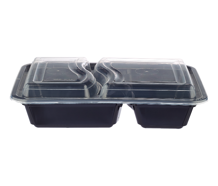 Hotpack HSMBBMC2C Set of 5 Pieces 2 Compartment Black Base Container With Lid - Zoom Image 2