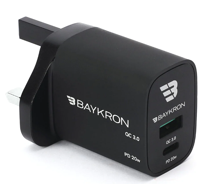 Baykron BKR-SL-WC-PDQC-UK 36W Fast Charging Dual Port Wall Charger With Type-C Uk - Black - Zoom Image 2