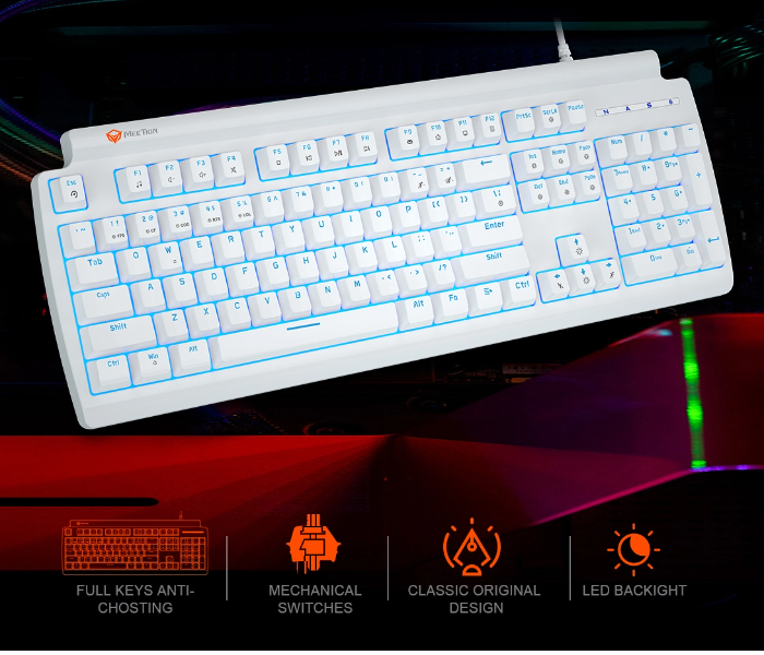 Meetion MGMK600RD-W Gaming Michanical Keyboard - White - Zoom Image 1