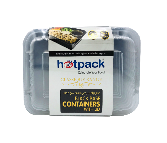 Hotpack HSMBB8366 Set of 5 Pieces 28 Ounce Black Base Rectangular Microwavable Container With Lids - Zoom Image