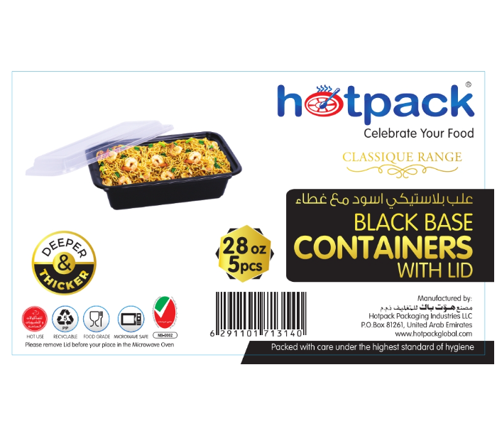 Hotpack HSMBBRE28 Set of 5 Pieces 28 Oz Black Base Rectangular Container With Lids - Zoom Image 6