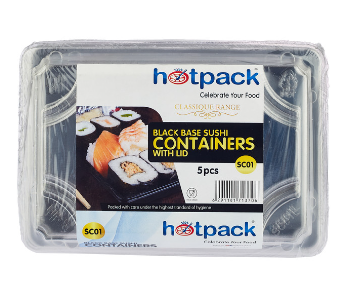 Hotpack HSMSC01B Set of 5 Pieces Black Sushi Container Base With Lid - Zoom Image 1