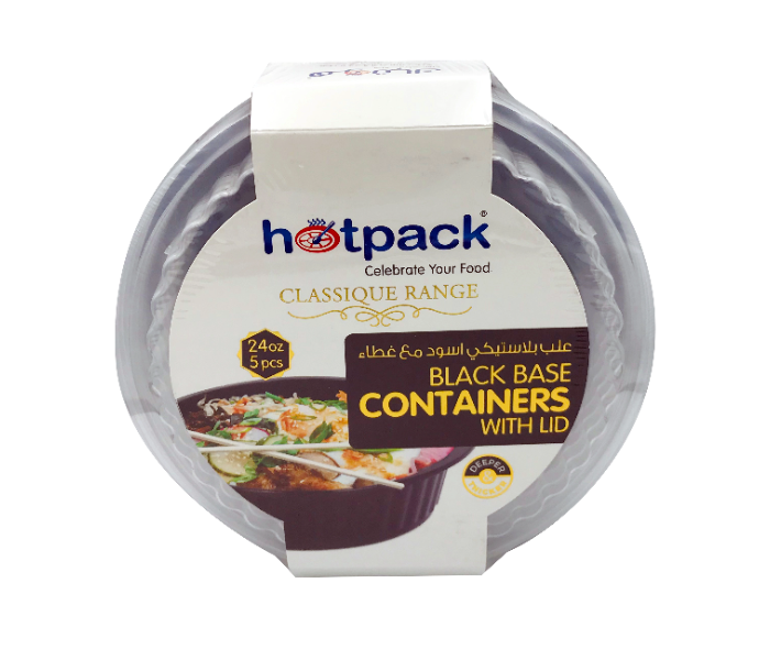 Hotpack HSMBB8377 Set of 5 Pieces 24 Ounce Black Base Round Microwavable Container With Lids - Zoom Image