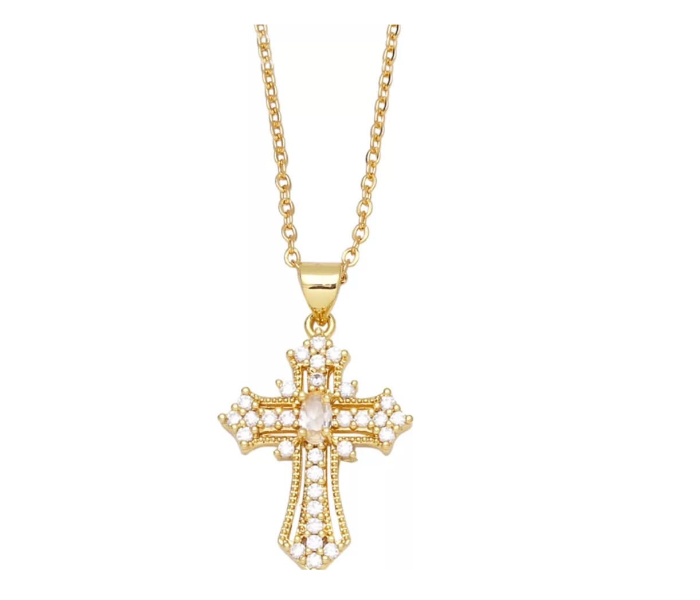 Gold Plated Beautiful Brass Handmade Necklace with Cross Pendant for Women - Zoom Image 1