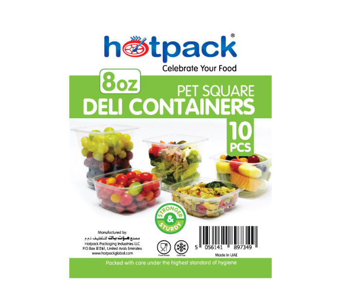 Hotpack HSMDCS8PET Set of 10 Pieces 8Oz Deli PET Square Container With Lid - Zoom Image 7