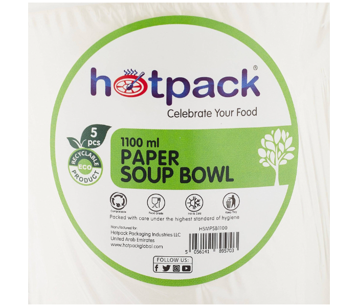 Hotpack HSMPSB1100 Set of 5 Pieces 1100ml Paper Soup Bowl - Zoom Image 1