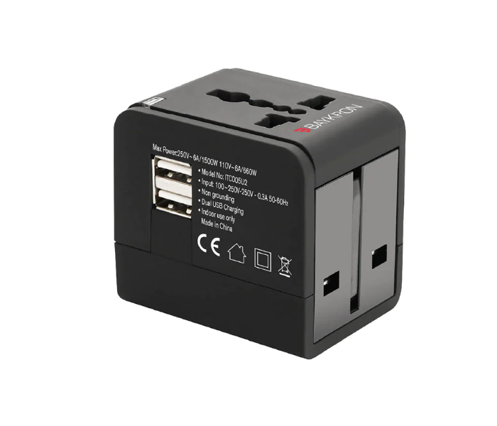 Baykron ITC005 Universal Travel Adapter With Two Usb Ports - Black - Zoom Image 2