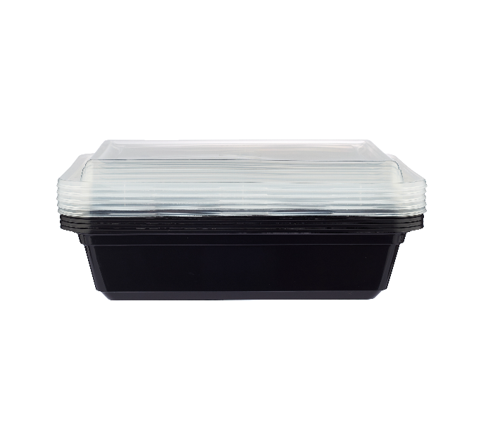 Hotpack HSMBBRE38 Set of 5 Pieces 38 Oz Black Base Rectangular Container With Lids - Zoom Image 2