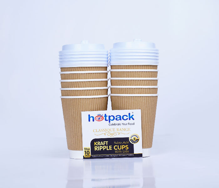 Hotpack HSMPCRW12C Set of 10Pieces 12Oz Paper Ripple Kraft Cup with Lid - Zoom Image