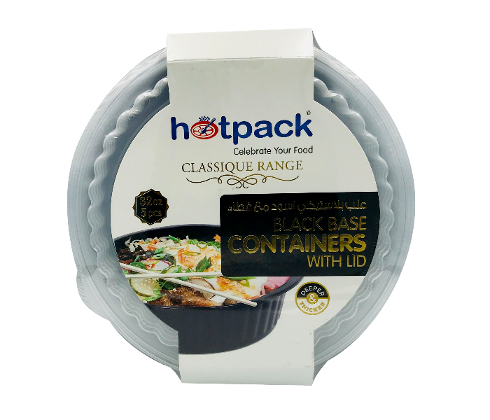 Hotpack HSMBB8399 Set of 5 Pieces 32 Ounce Black Base Round Microwavable Container With Lids - Zoom Image