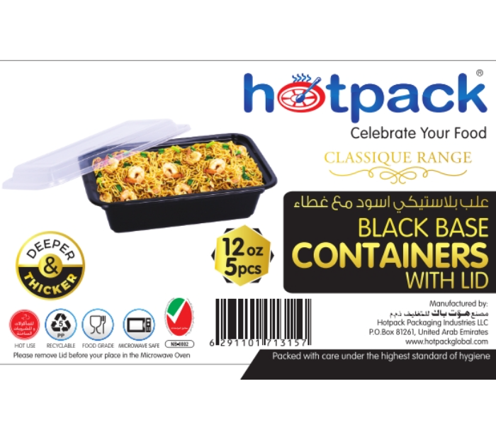 Hotpack HSMBBRE12 Set of 5 Pieces 12 Oz Black Base Rectangular Container With Lids - Zoom Image 7