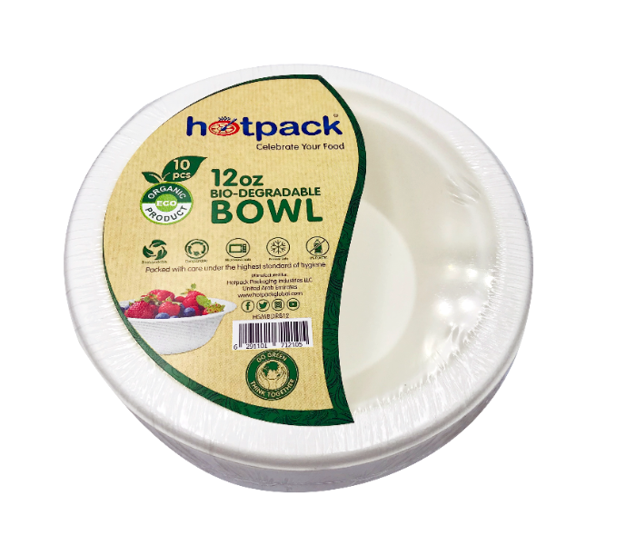 Hotpack HSMBDRB12 Set of 10 Pieces 12 Ounce Bio Degradable Paper Pulp Bowl - Zoom Image