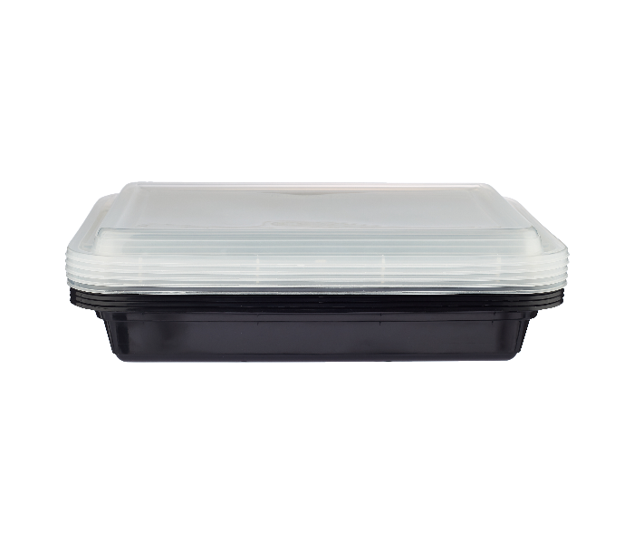 Hotpack HSMBBRE58 Set of 5 Pieces 58 Oz Black Base Rectangular Container With Lids - Zoom Image 2