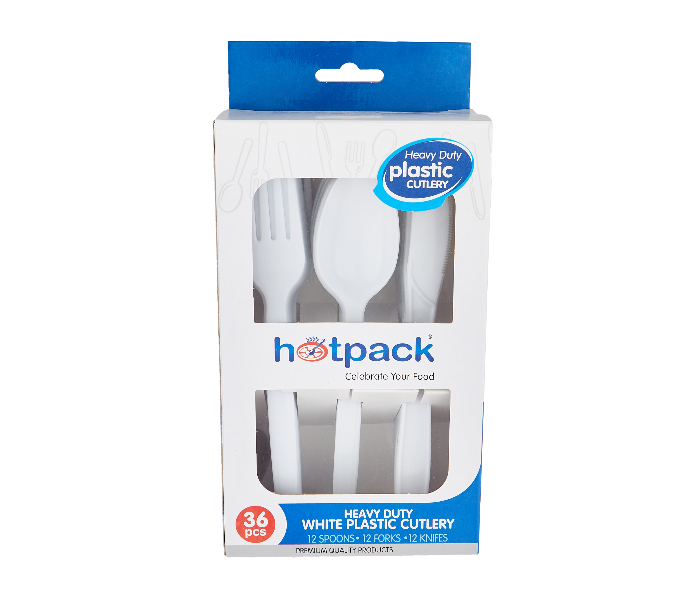 Hotpack HSMCPHDW Set of 12 Spoon 12 Fork 12 Knife White Heavy Duty Cutlery - Zoom Image 1