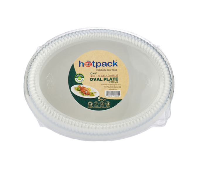 Hotpack HSMBDOP10X8C Set of 5 Pieces Bio-Degradable Oval Plate With Lid - Zoom Image 1