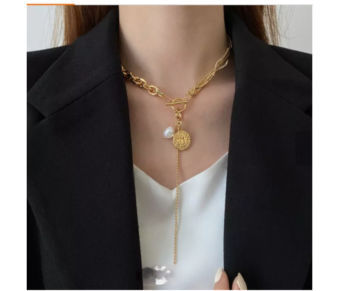 Gold Plated Crystal Pearl Necklace for Women - Zoom Image 1