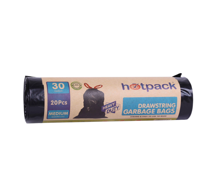 Hotpack HSMTBBR6090 Set of 20 Pieces 60X90 cm 30Gallon Drawstring Garbage Bag Roll Heavy Duty - Black - Zoom Image 1