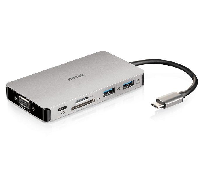 D Link DUB-M910 9-in-1 USB-C Hub with HDMI VGA Ethernet Card Reader Power Delivery - Silver - Zoom Image 1