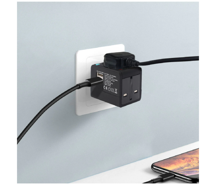 Baykron ITC005 Universal Travel Adapter With Two Usb Ports - Black - Zoom Image 5