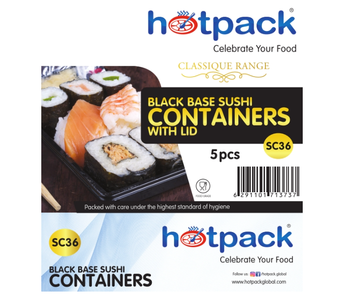 Hotpack HSMSC36B Set of 5 Pieces Black Sushi Container Base With Lid - Zoom Image 6