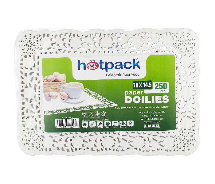 Hotpack RD1014 Set of 250Pieces 10 inch x 14.5 inch Rectangle Lace Paper Doilies - White - Zoom Image 1