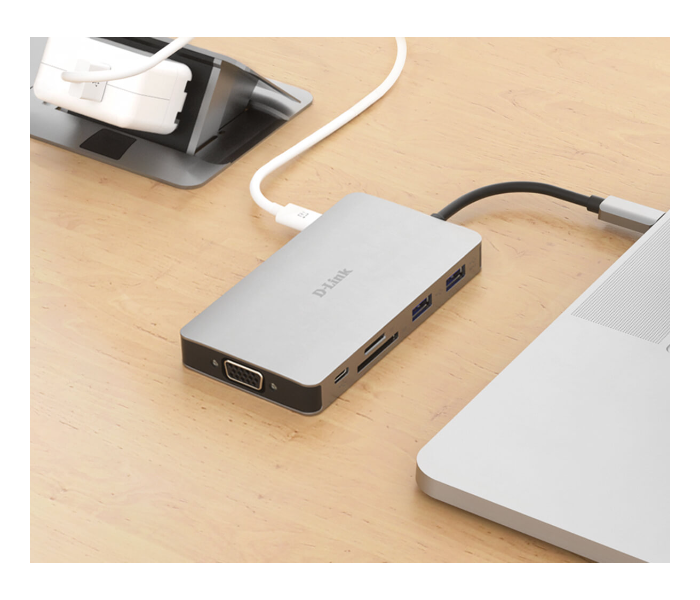 D Link DUB-M910 9-in-1 USB-C Hub with HDMI VGA Ethernet Card Reader Power Delivery - Silver - Zoom Image 4