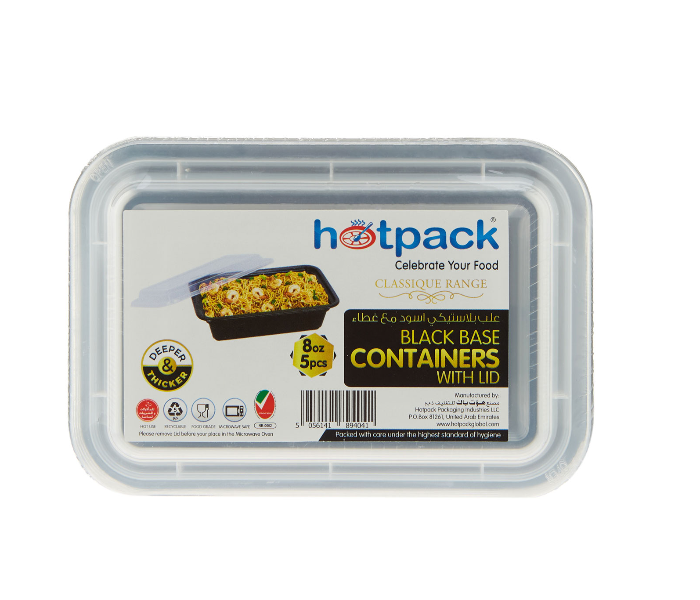 Hotpack HSMBBRE8 Set of 5 Pieces 8 Oz Black Base Rectangular Container With Lids - Zoom Image 1