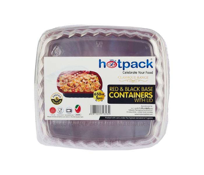 Hotpack HSMRB750 Set of 5 Pieces 750 ml Red and Black Base Container With Lids - Zoom Image 1