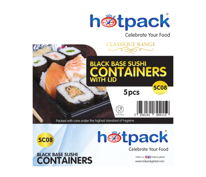 Hotpack HSMSC06B Set of 5 Pieces Black Sushi Container Base With Lid - Zoom Image 6