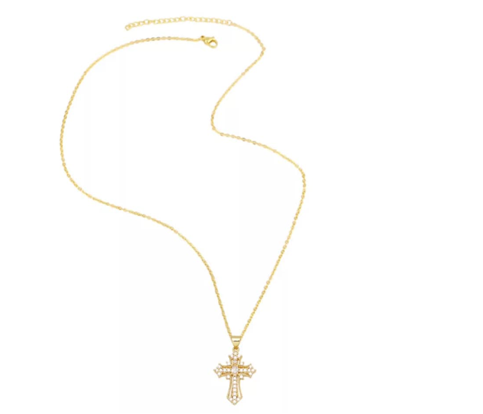 Gold Plated Beautiful Brass Handmade Necklace with Cross Pendant for Women - Zoom Image 2