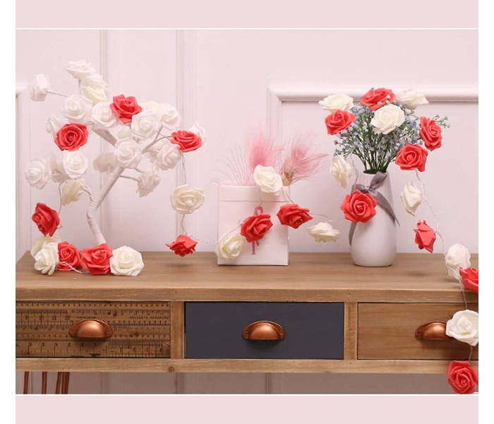 LED Rose Light String with 1.5Meter USB and 10 Flowers - White and Red - Zoom Image 2