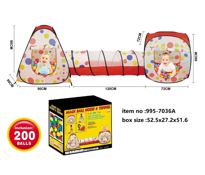 995-7036A 3 In1 Kids Tent with Set of 200 Pieces 7cm Ball Activity Toy for Kids - Zoom Image