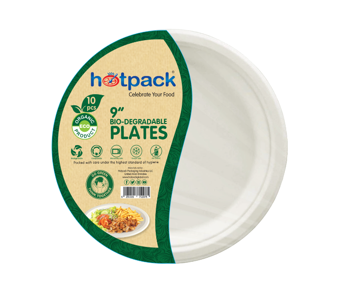 Hotpack HSMBDRP9 Set of 10 Pieces 9 Inch Bio Degradable Paper Pulp Plate - Zoom Image 1