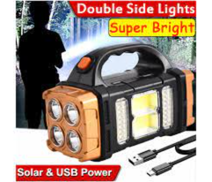 Generic 5 in 1 Solar Torch Light Super Bright Led Flashlight Waterproof 4 Modes Searchlight Emergency with Power Bank - Black-C - Zoom Image