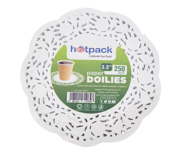 Hotpack RD3.5 Set of 250 Pieces 3.5 Inch Round Lace Paper Doiles - White - Zoom Image 1