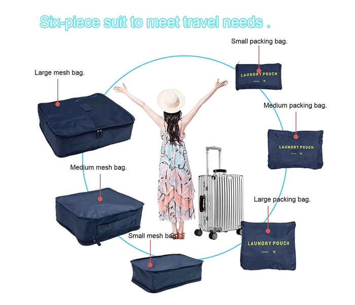 Set of 6 Korean Waterproof Travel Storage Multifunctional Bags - Navy Blue - Zoom Image 5