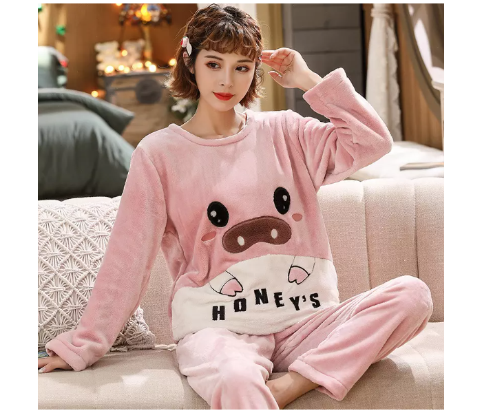 Setof 2 Femme Cartoon Printed Furry Plush Winter Warm Velvet Pajamas Set for Women - Free size assorted colors - Zoom Image 2