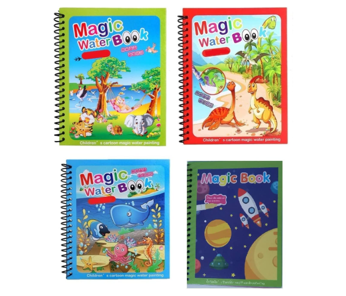 4 Pieces Magic Water Book Reusable for Painting Children's Cartoon Images with Water Pen-B - Zoom Image 1