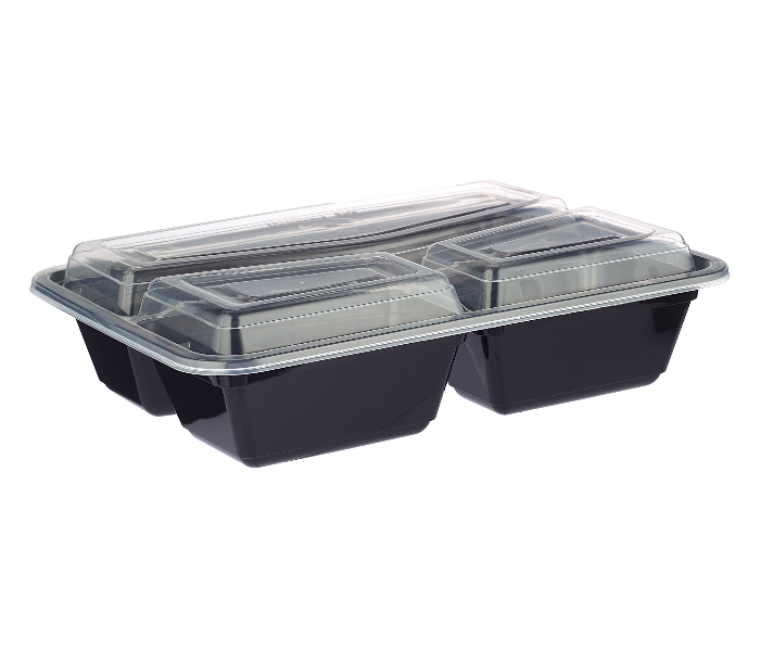 Hotpack HSMBBMC3C Set of 5 Pieces 3 Compartment Black Base Container With Lid - Zoom Image 4