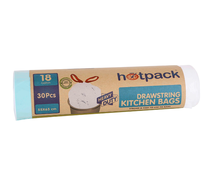 Hotpack HSMTBWR5565 Set of 30 Pieces 55X 65 cm 18 Gallon Drawstring Kitchen Bag White Roll - Zoom Image 1