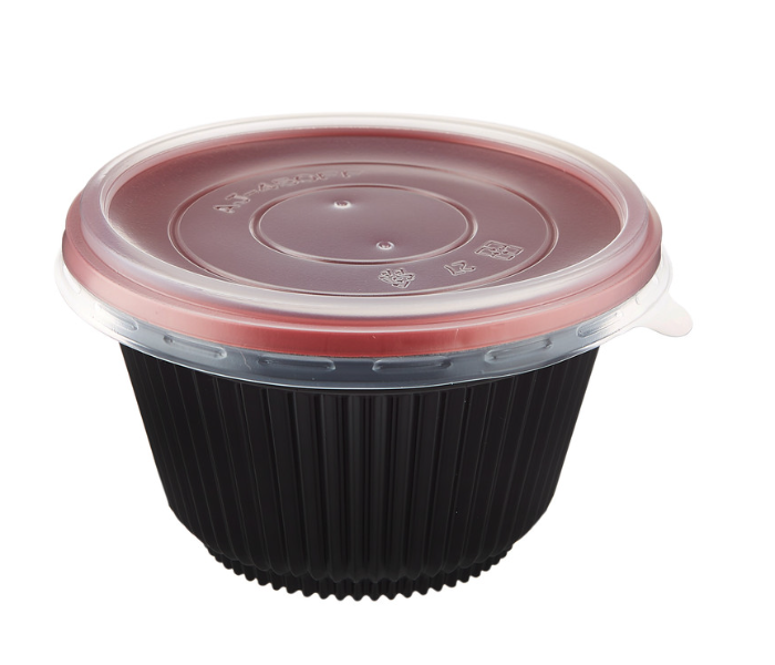 Hotpack HSMRBSB450 Set of 5 Pieces 450 ml Red and Black Base Soup Bowls With Lids - Zoom Image 2