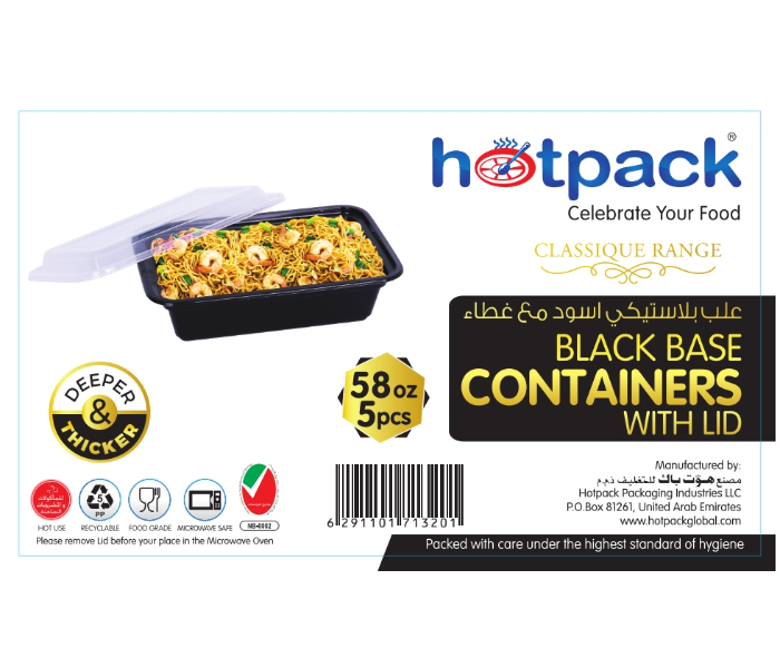 Hotpack HSMBBRE58 Set of 5 Pieces 58 Oz Black Base Rectangular Container With Lids - Zoom Image 6