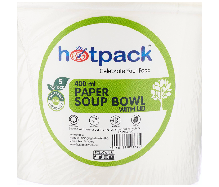 Hotpack HSMPSB400X5 Set of 5 Pieces 400ml Paper Soup Bowl - Zoom Image 1