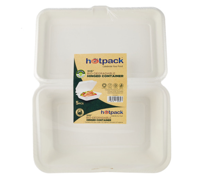 Hotpack HSMBDSB9X6 Set of 5 Pieces Bio-Degradable Hinged Container - Zoom Image 1