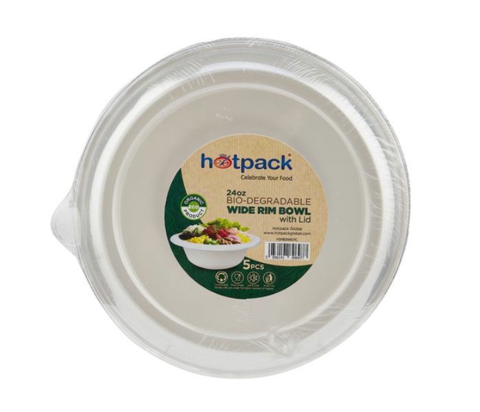 Hotpack HSMBDWB24C Set of 5 Pieces 24Oz Bio-Degradable Wide Rim Bowl With Lid - Zoom Image 1