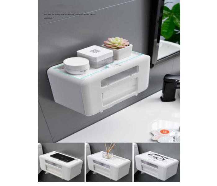 Double-Layer Tissue Box Wall-Mounted Storage Box -Toilet Waterproof Roll Holder Toilet Paper Holder - White - Zoom Image 1