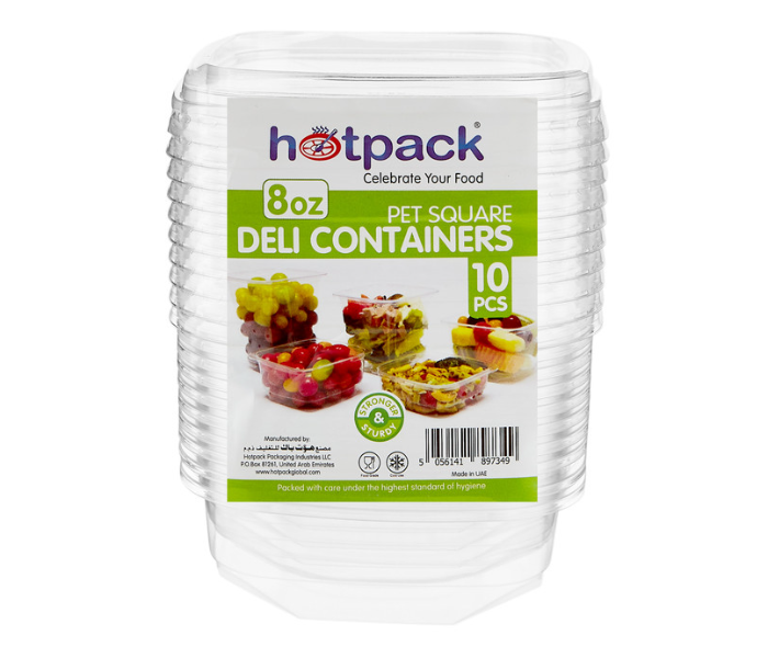 Hotpack HSMDCS8PET Set of 10 Pieces 8Oz Deli PET Square Container With Lid - Zoom Image 1