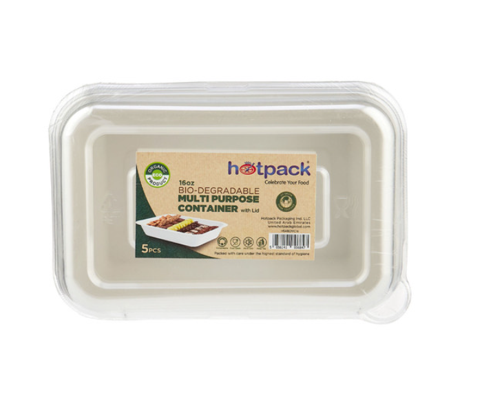 Hotpack HSMBDMC16C Set of 5 Pieces 16Oz Bio-Degradable Multi Purpose Container With Lid - Zoom Image 1